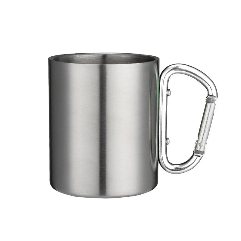Taza camping acero con mosquetón