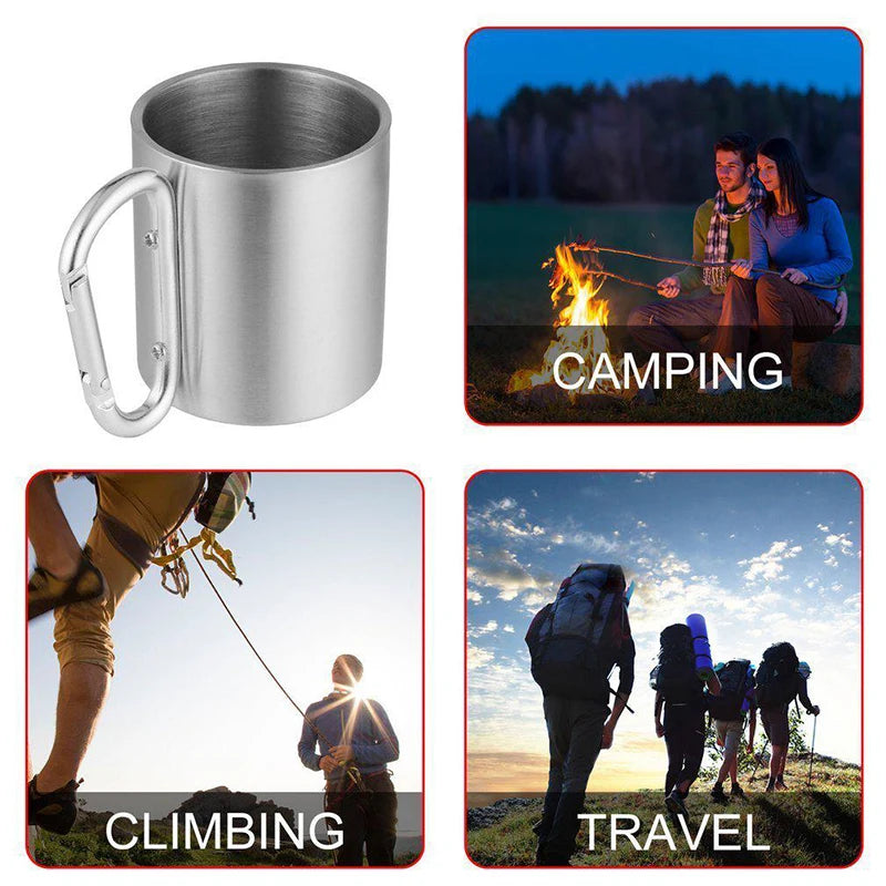 Taza camping acero con mosquetón